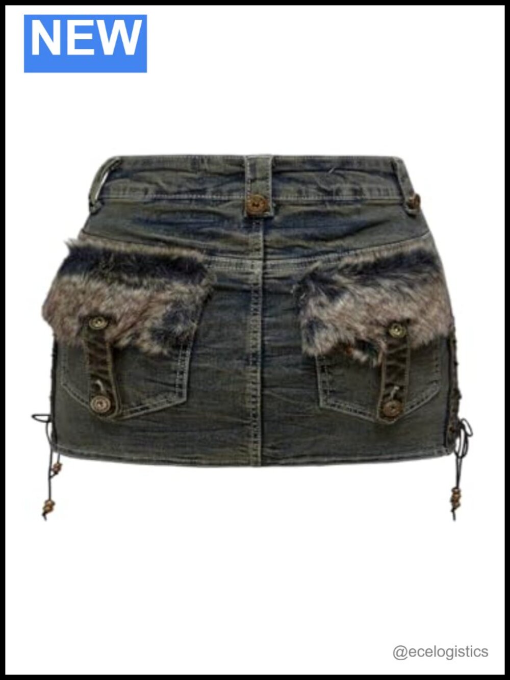 Y2K Low Rise Fuzzy Bodycon Mini Skirt Lace Up Side Grunge Punk